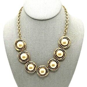 Lady Remington TRISH Faux Pearl Bib Necklace Gold Tone Statement Vintage 18-20"